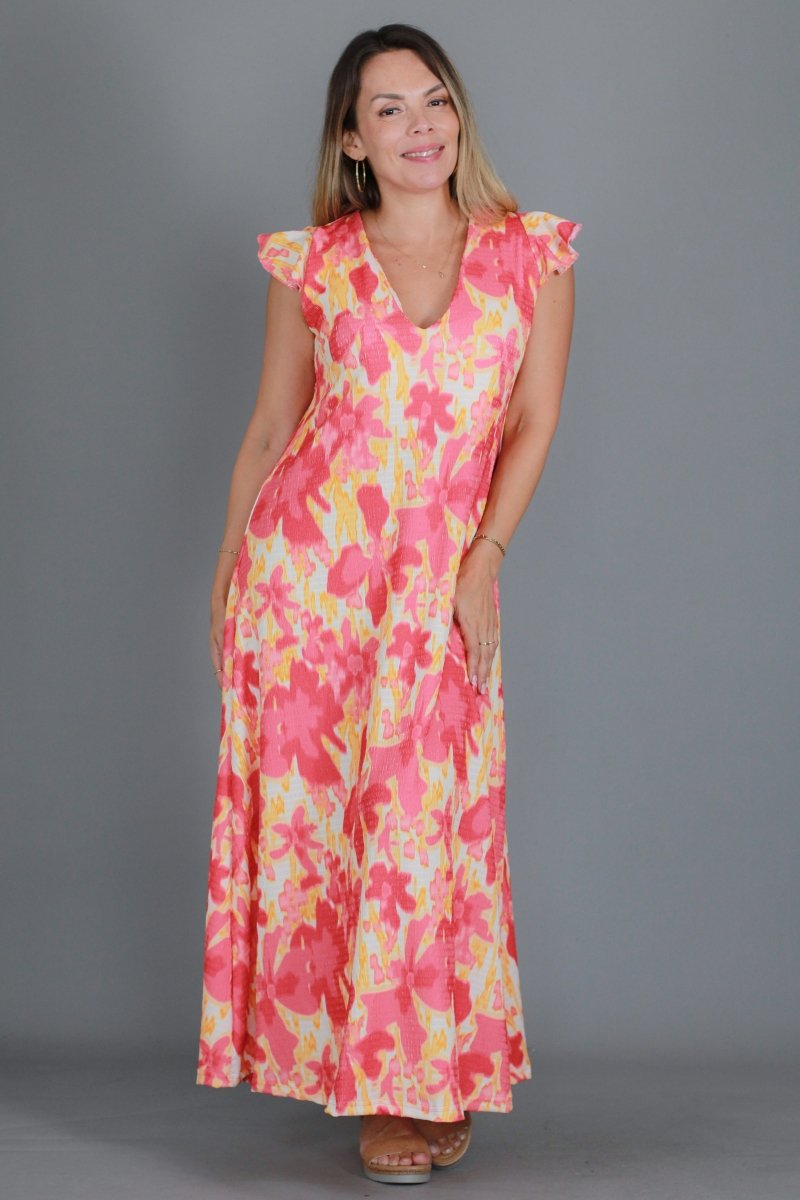 Maxivestido MARISELA textura estampado - Amanda Moda