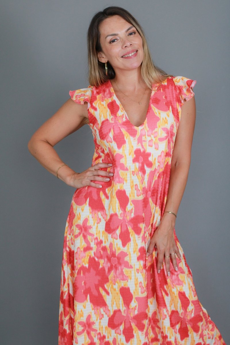 Maxivestido MARISELA textura estampado - Amanda Moda