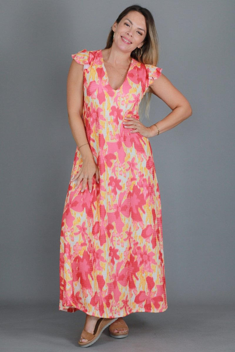 Maxivestido MARISELA textura estampado - Amanda Moda