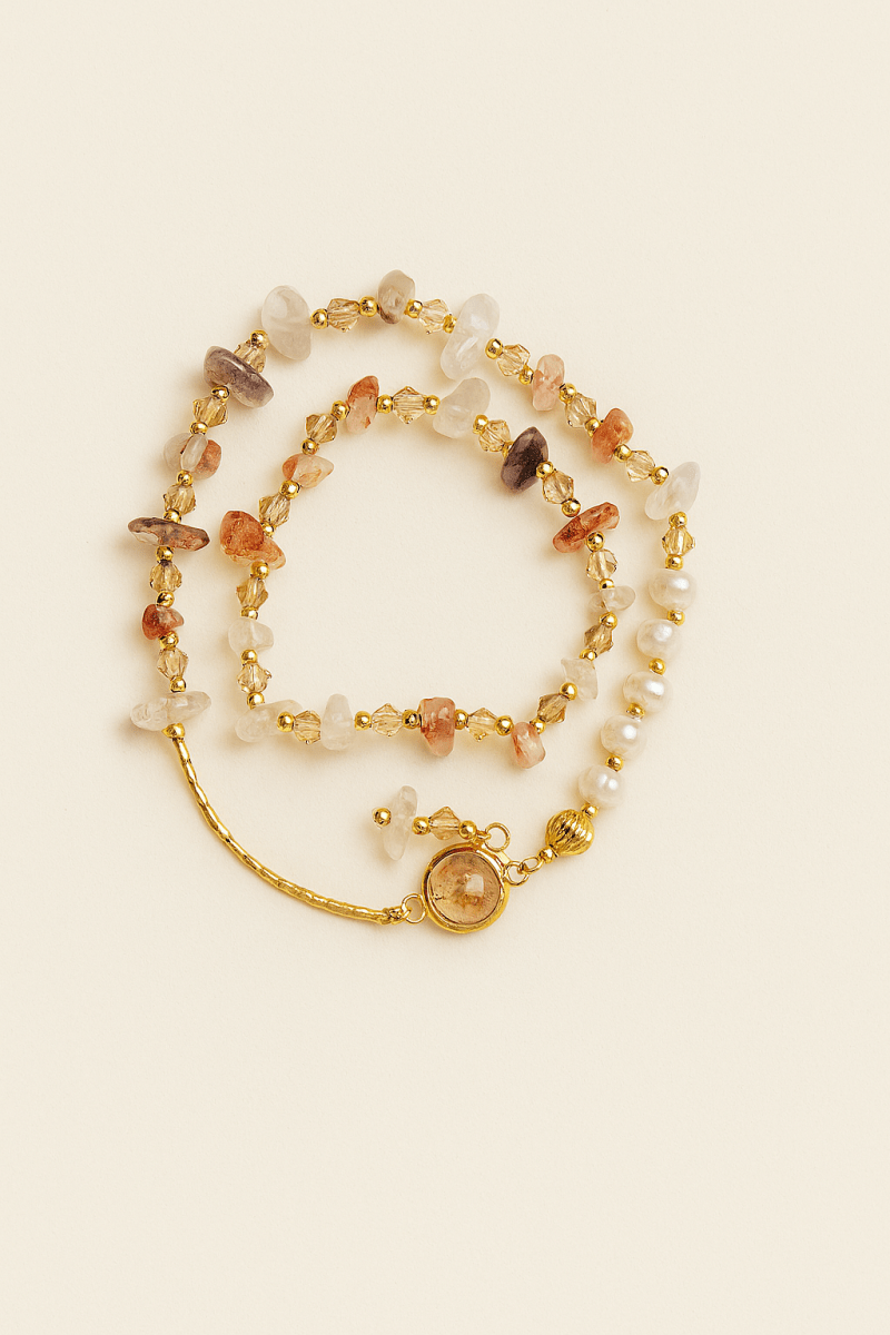 Pulsera elastda piedras y perlas de río - Amanda Moda