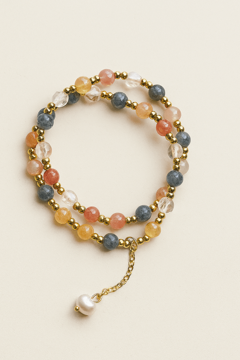 Pulsera elasticada piedras y mostacillas doradas - Amanda Moda