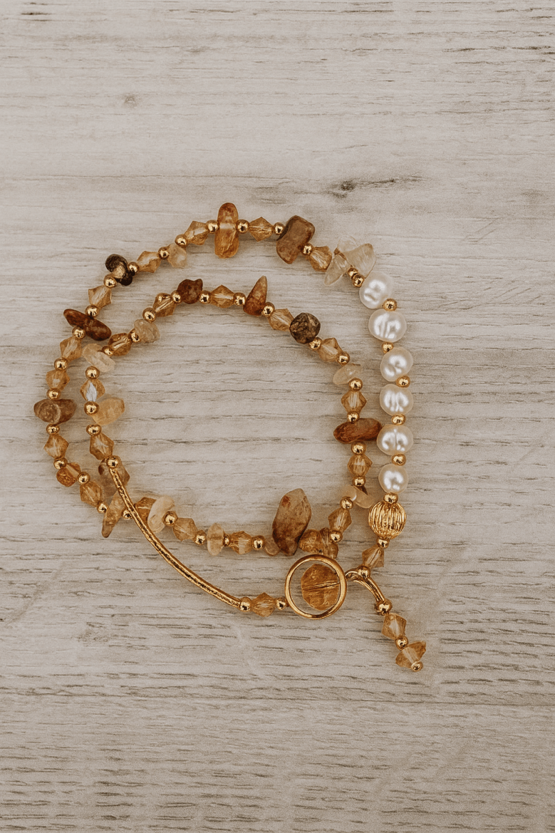 Pulsera elasticada piedras y perlas de río - Amanda Moda