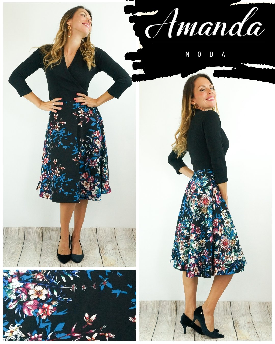 Vestido MONROE Falda Estampada - Amanda Moda