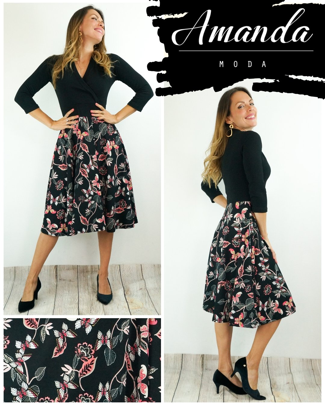 Vestido MONROE Falda Estampada - Amanda Moda