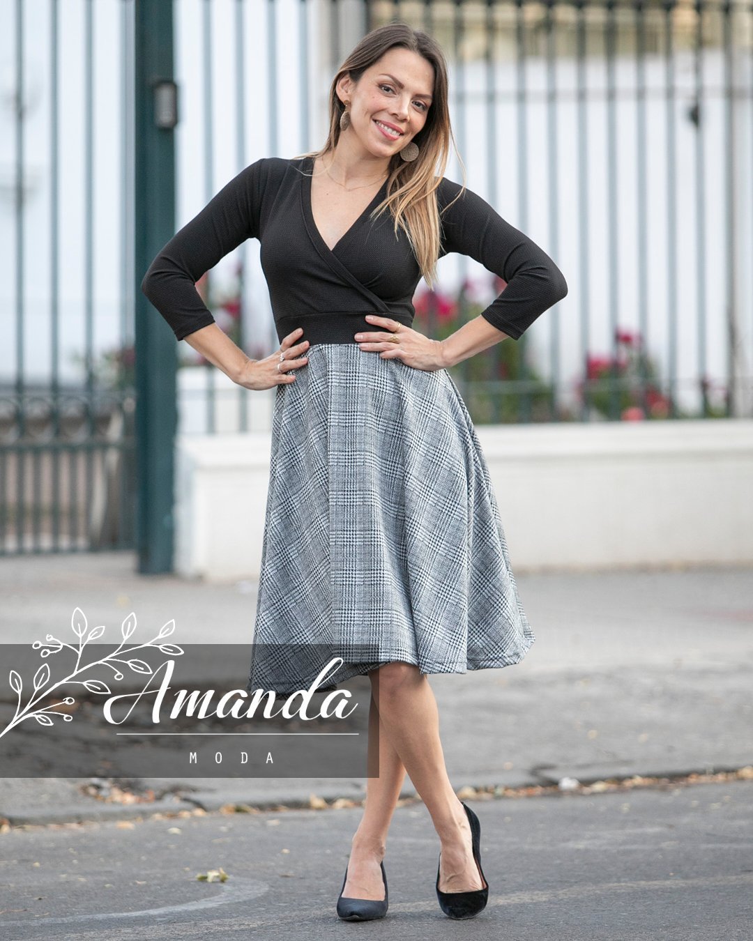 Vestido MONROE Falda Estampada - Amanda Moda